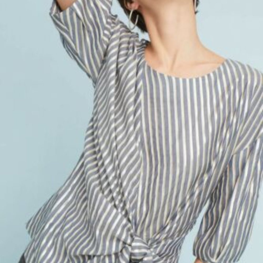 Eva Franco Striped Blouse in Gray and White